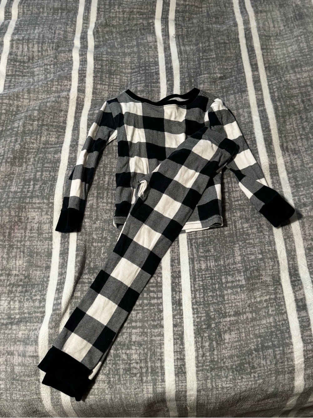 Kids Black & White Buffalo Plaid Long Sleeve Pajama Set